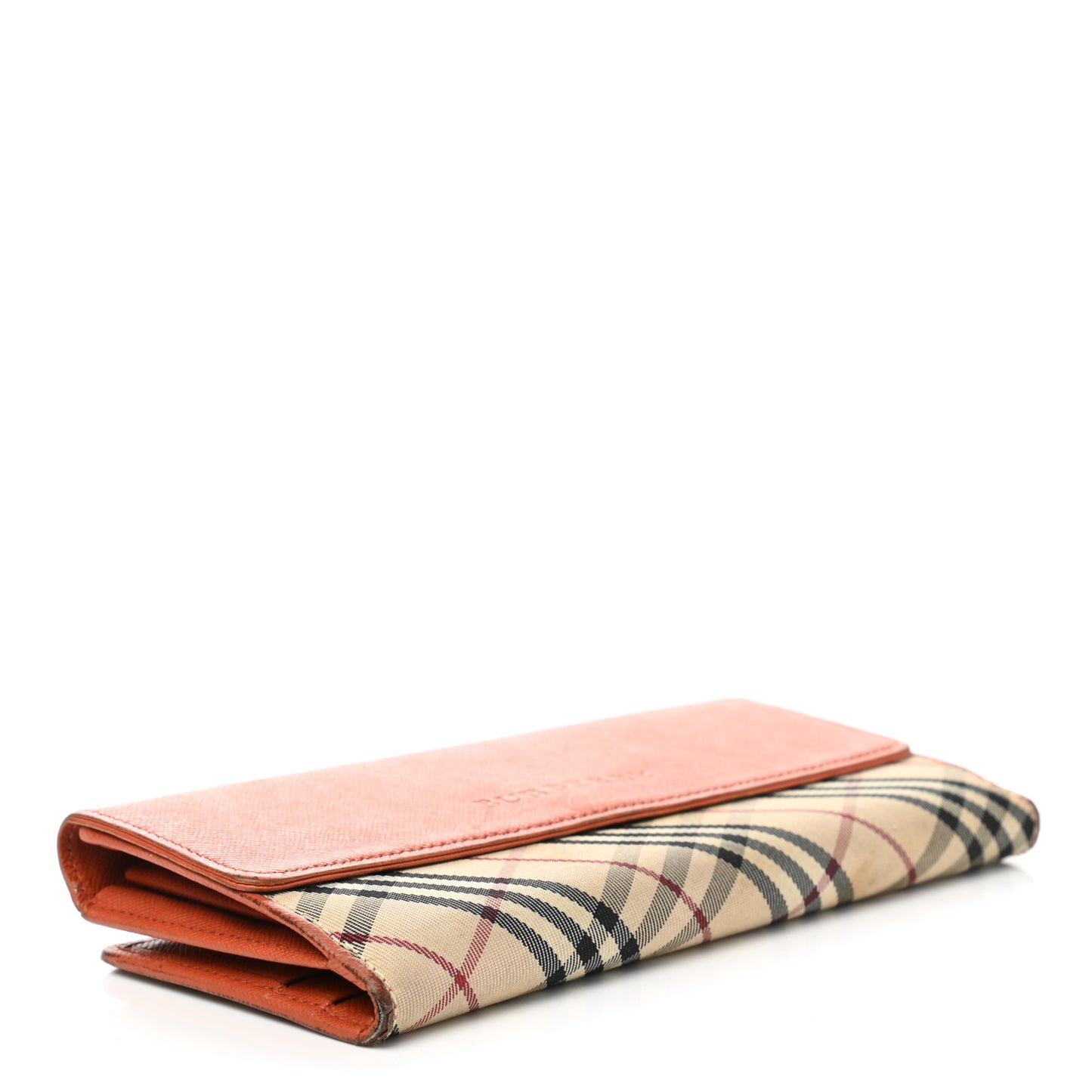 Calfskin House Check Continental Flap Wallet Orange