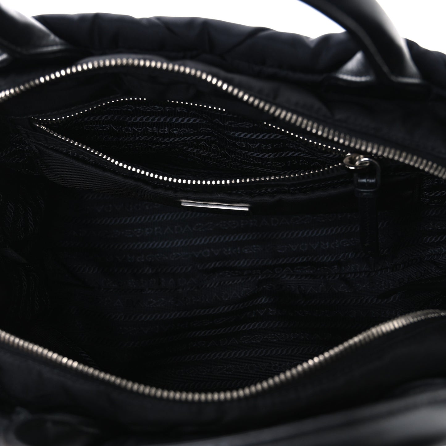 Re-Nylon Nappa Triangle Quilted Padded Small Double Handled Zip Tote Black