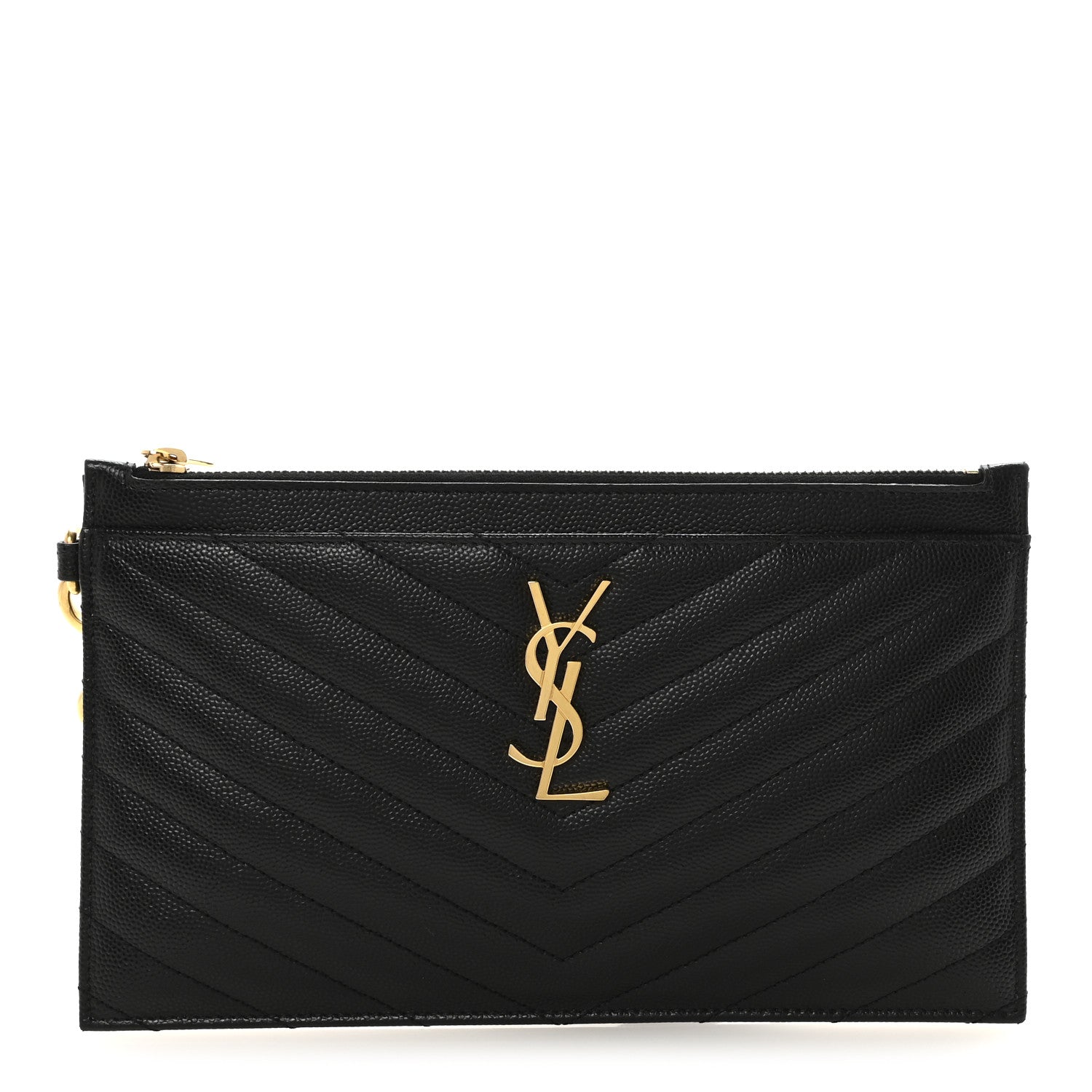Saint Laurent Grain De Poudre Chevron Monogram Large Bill Pouch Black 1 of 6
