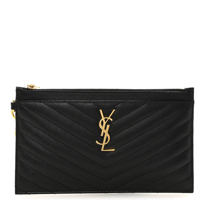 Saint Laurent Grain De Poudre Chevron Monogram Large Bill Pouch Black 1 of 6