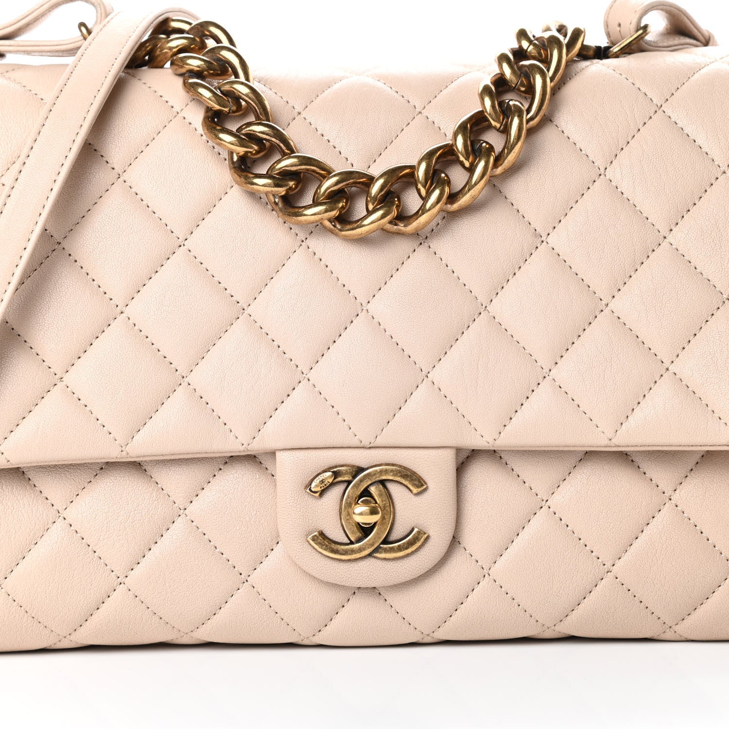 Chanel Shiny Sheepskin Quilted Large Trapezio Flap Beige 8 of 13