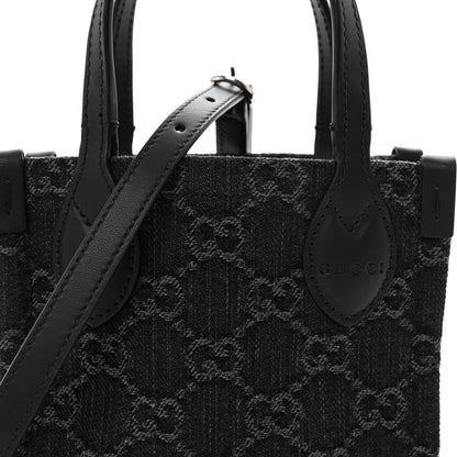 Gucci Denim Cuoio Harness GG Monogram Mini Ophidia Tote Bag  Black Medium Grey 7 of 9