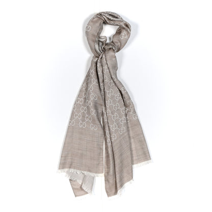 Gucci Wool Silk GG Monogram GGNat Scarf Sand 1 of 4