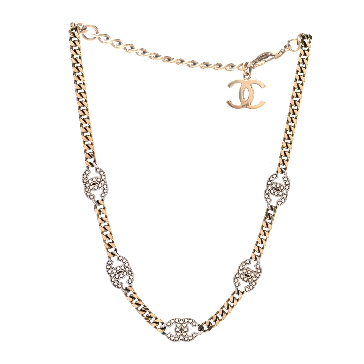 Crystal Chain CC Link Choker Gold Silver