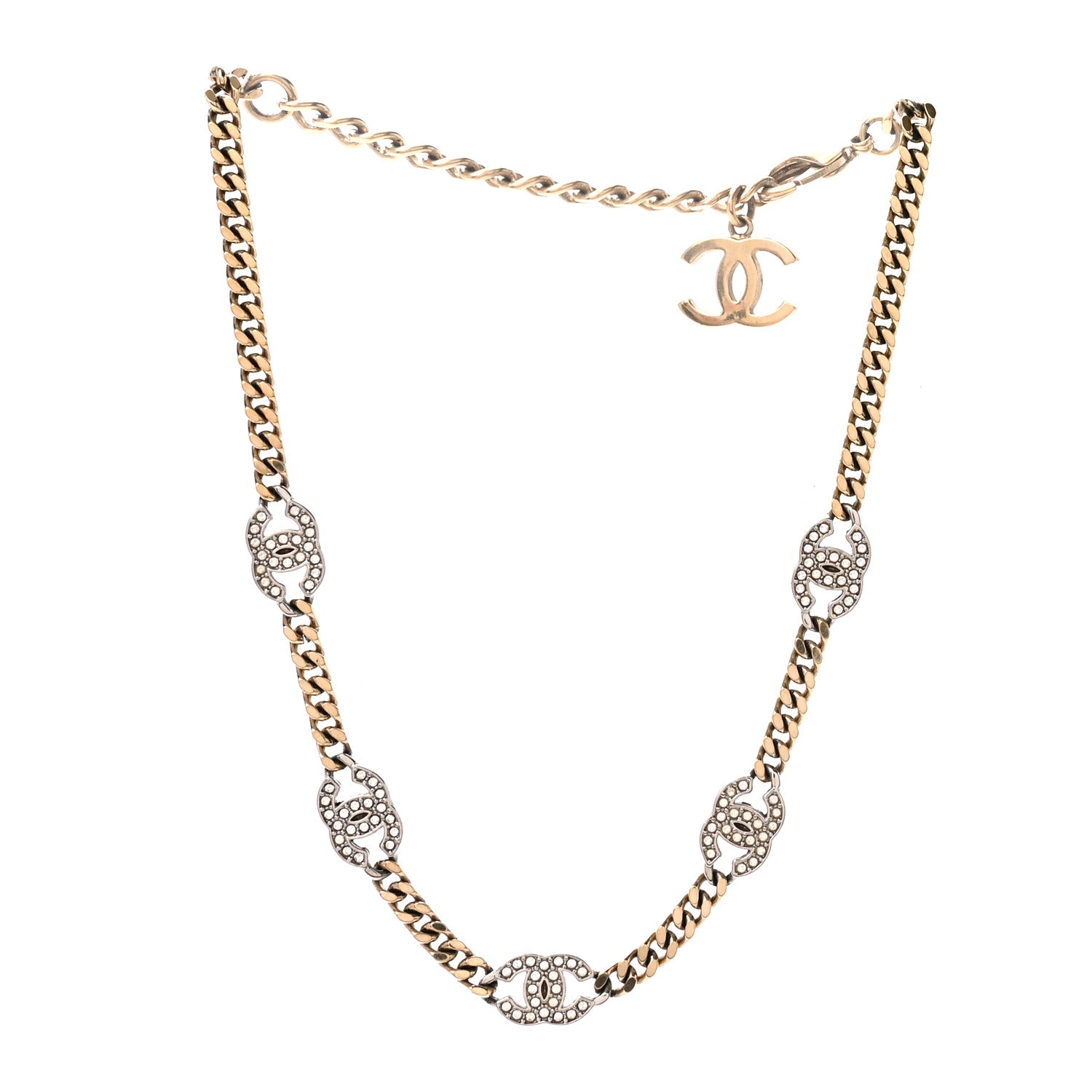 Chanel Crystal Chain CC Link Choker Gold Silver 3 of 6