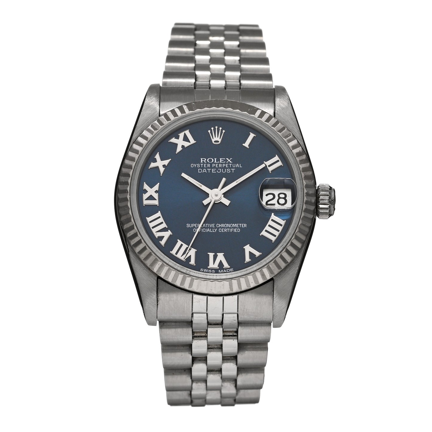 Stainless Steel 18K White Gold 31mm Oyster Perpetual Datejust Watch Blue Roman 68274
