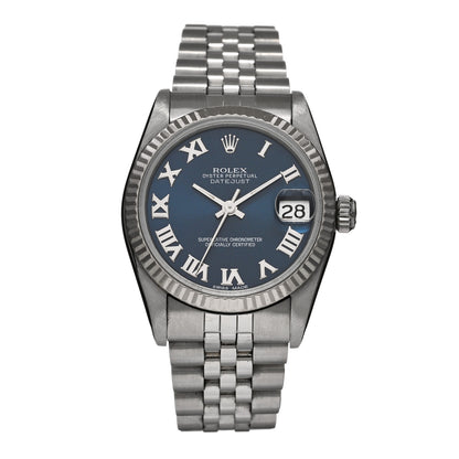 Rolex Stainless Steel 18K White Gold 31mm Oyster Perpetual Datejust Watch Blue Roman 68274 1 of 5