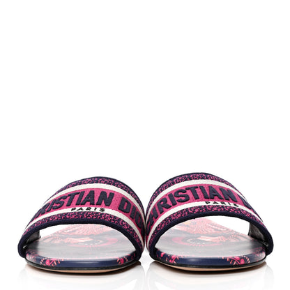 Christian Dior Canvas Embroidered Animals Dway Mules Slide Sandals 40 Deep Blue Fuchsia 2 of 4