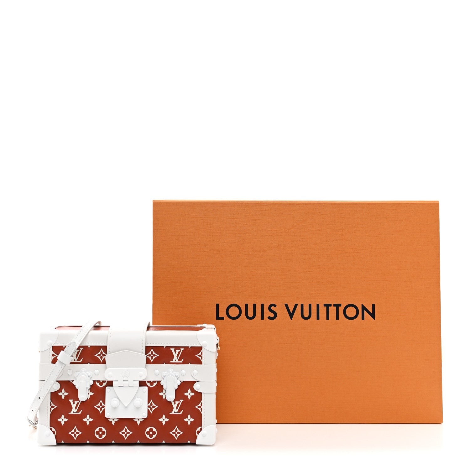 Louis Vuitton Lambskin Embossed Monogram Petite Malle Brown White 9 of 9