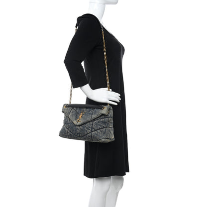 Saint Laurent Denim Quilted Loulou Puffer Monogram Chain Satchel Rodeo Blue 2 of 10