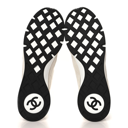 Chanel Nylon Suede Kidskin Calfskin Logo Sneaker 45 White Black 6 of 8
