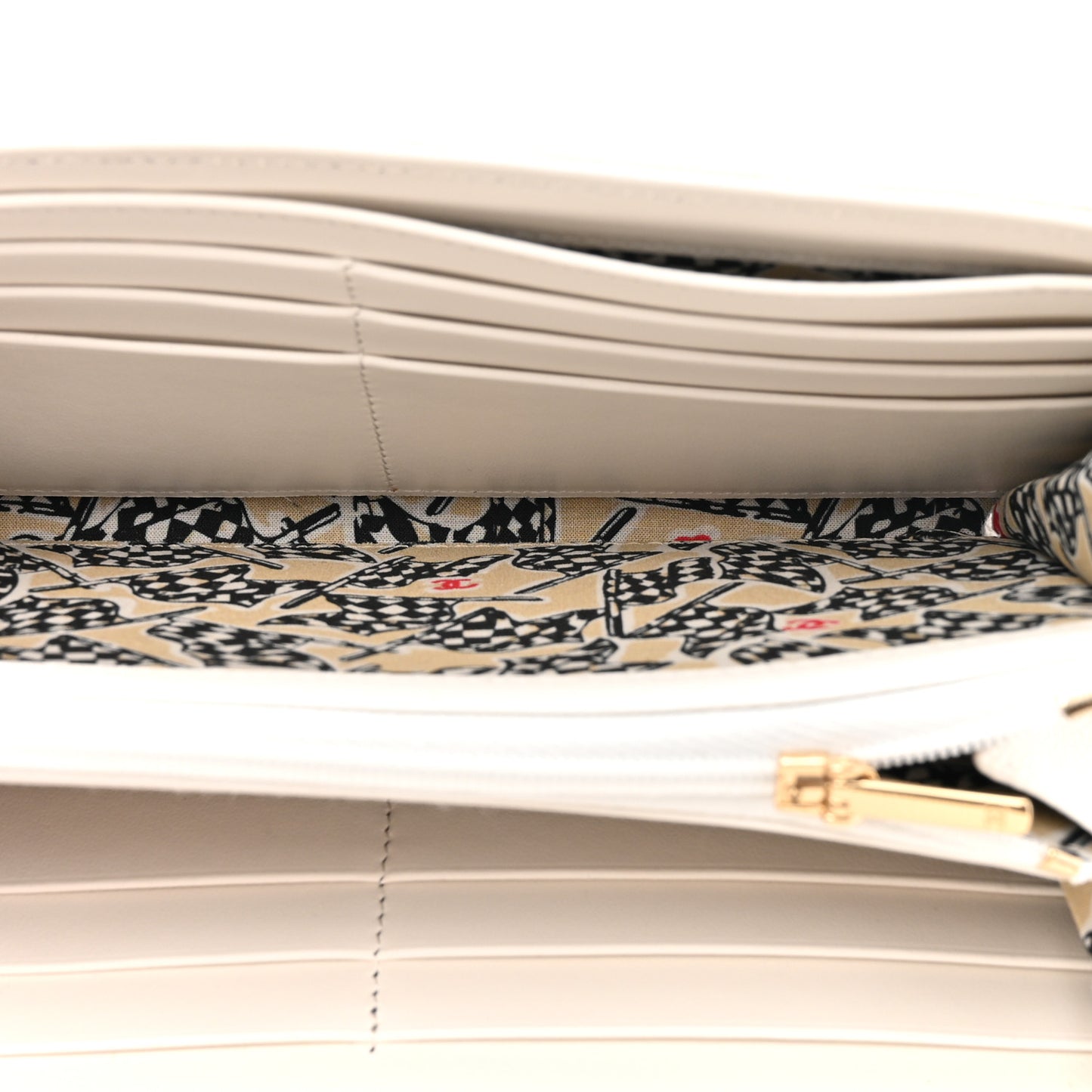 Caviar Quilted Striated CC Large Gusset Flap Wallet White