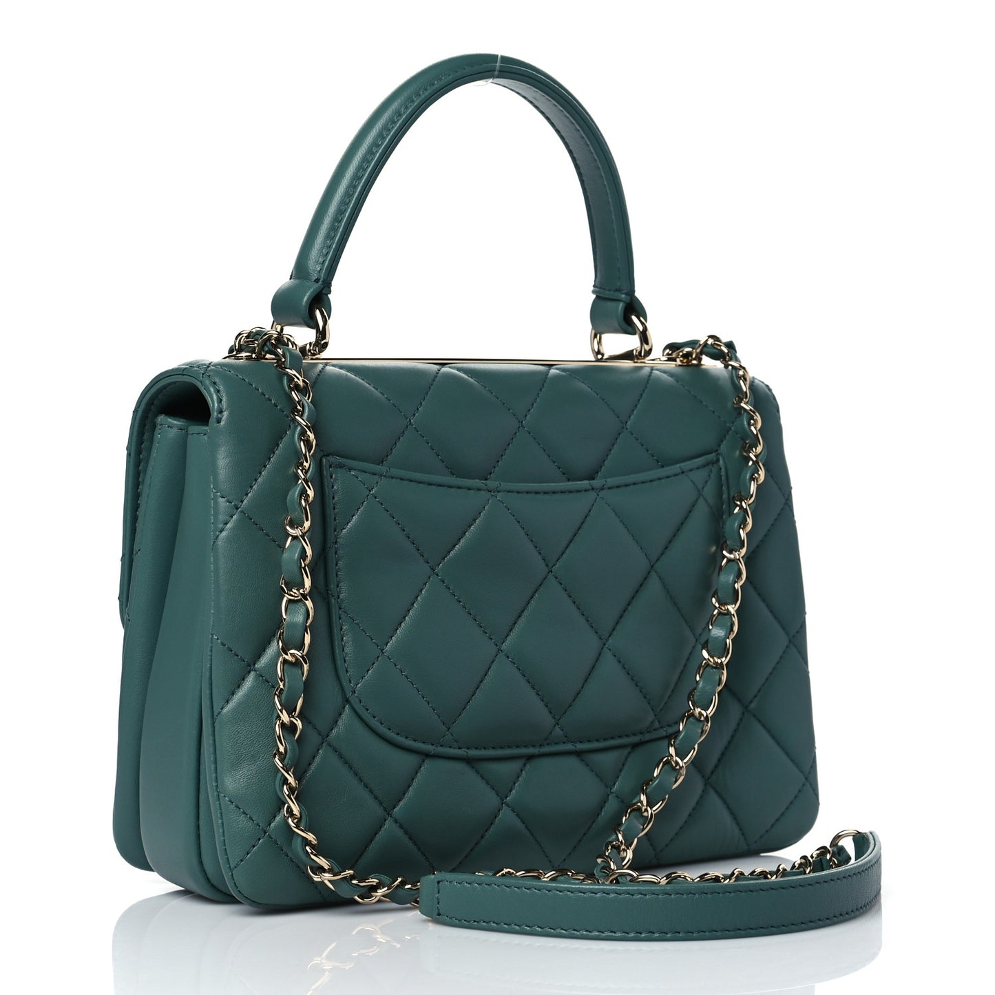 Lambskin Quilted Small Trendy CC Flap Dual Handle Bag Green