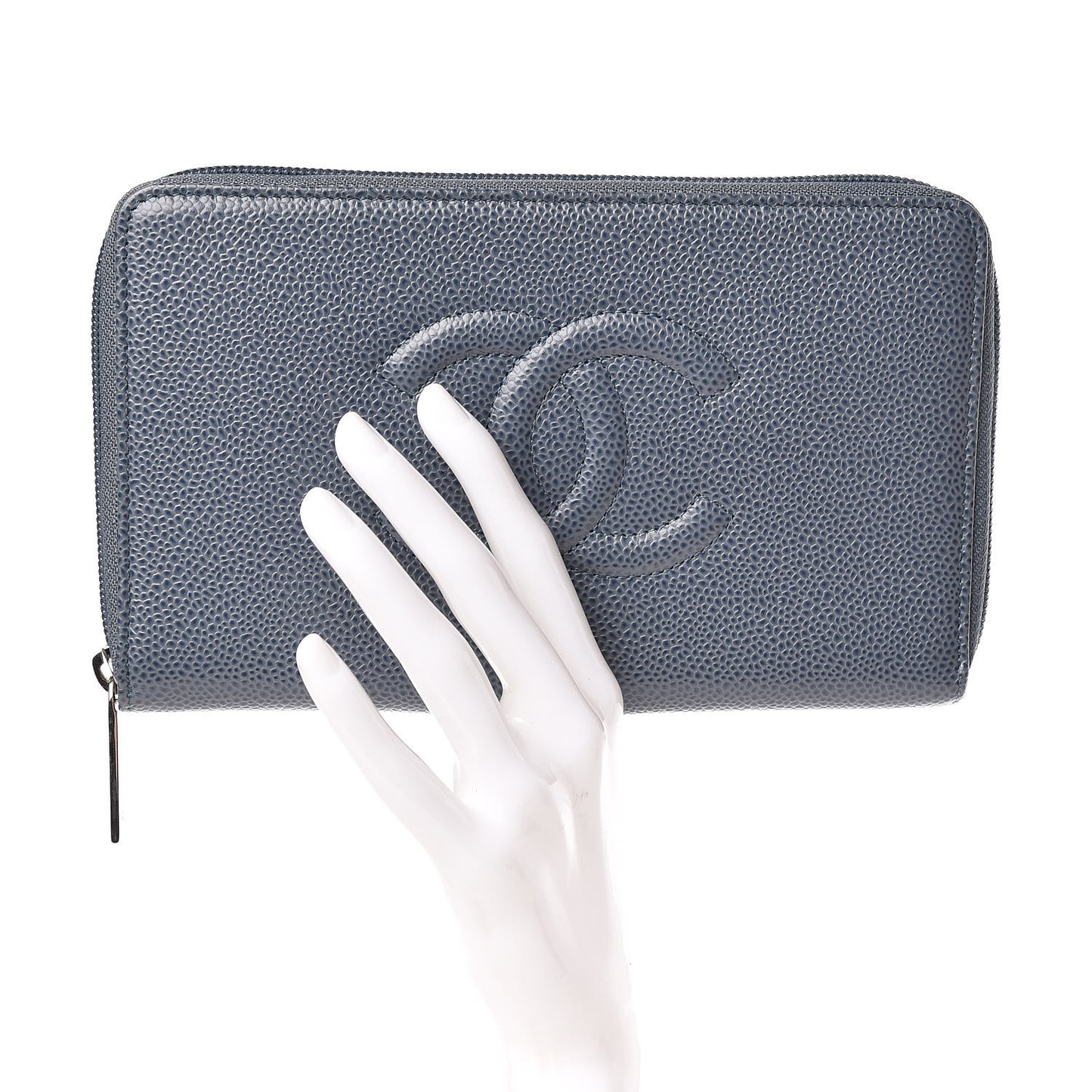 Caviar Large CC Timeless Zip Around Organizer Wallet Blue