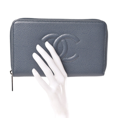Chanel Caviar Large CC Timeless Zip Around Organizer Wallet Blue 2 of 9