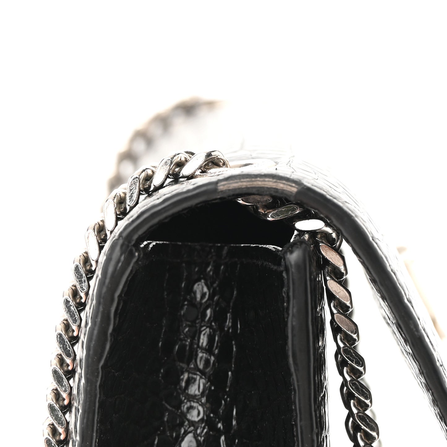 Calfskin Crocodile Embossed Small Classic Monogram Kate Tassel Satchel Black