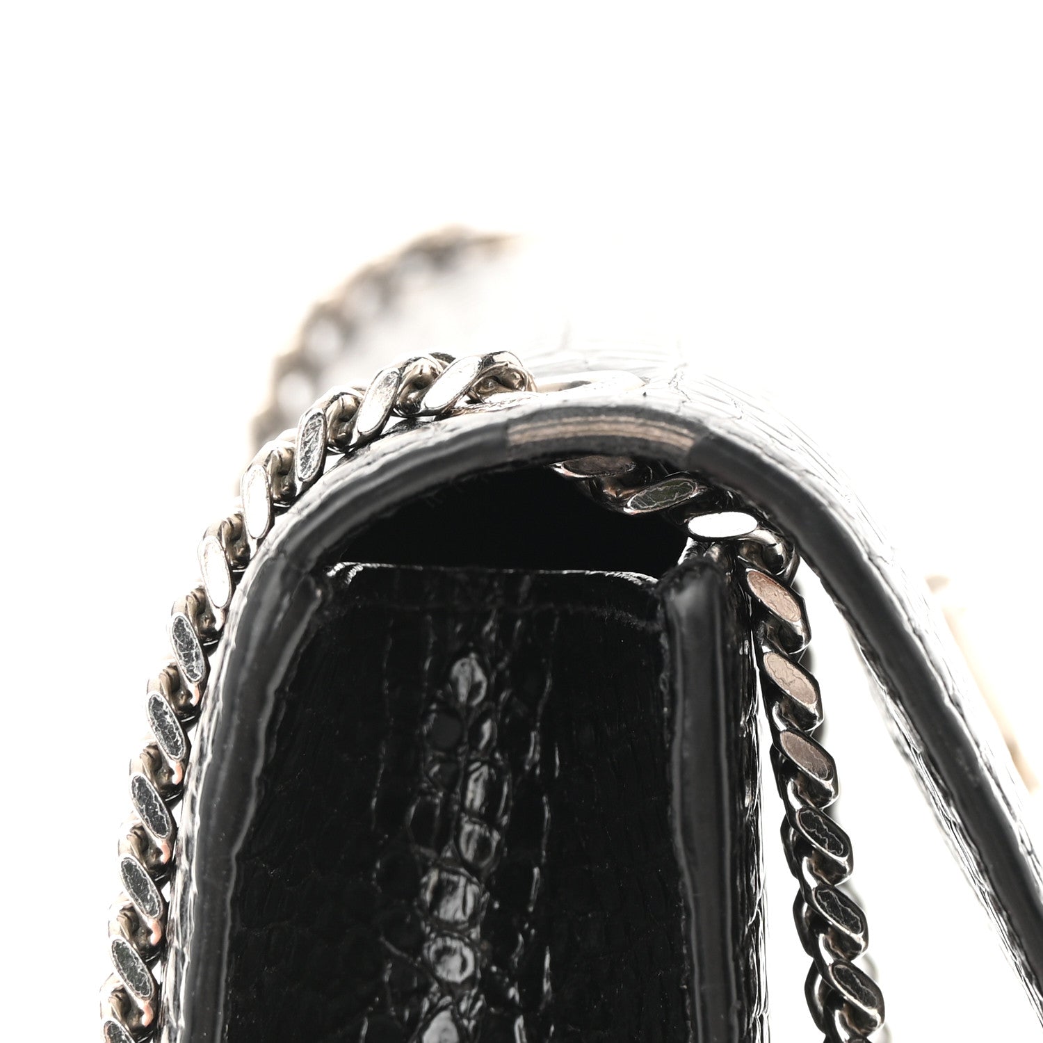 Saint Laurent Calfskin Crocodile Embossed Small Classic Monogram Kate Tassel Satchel Black 14 of 16