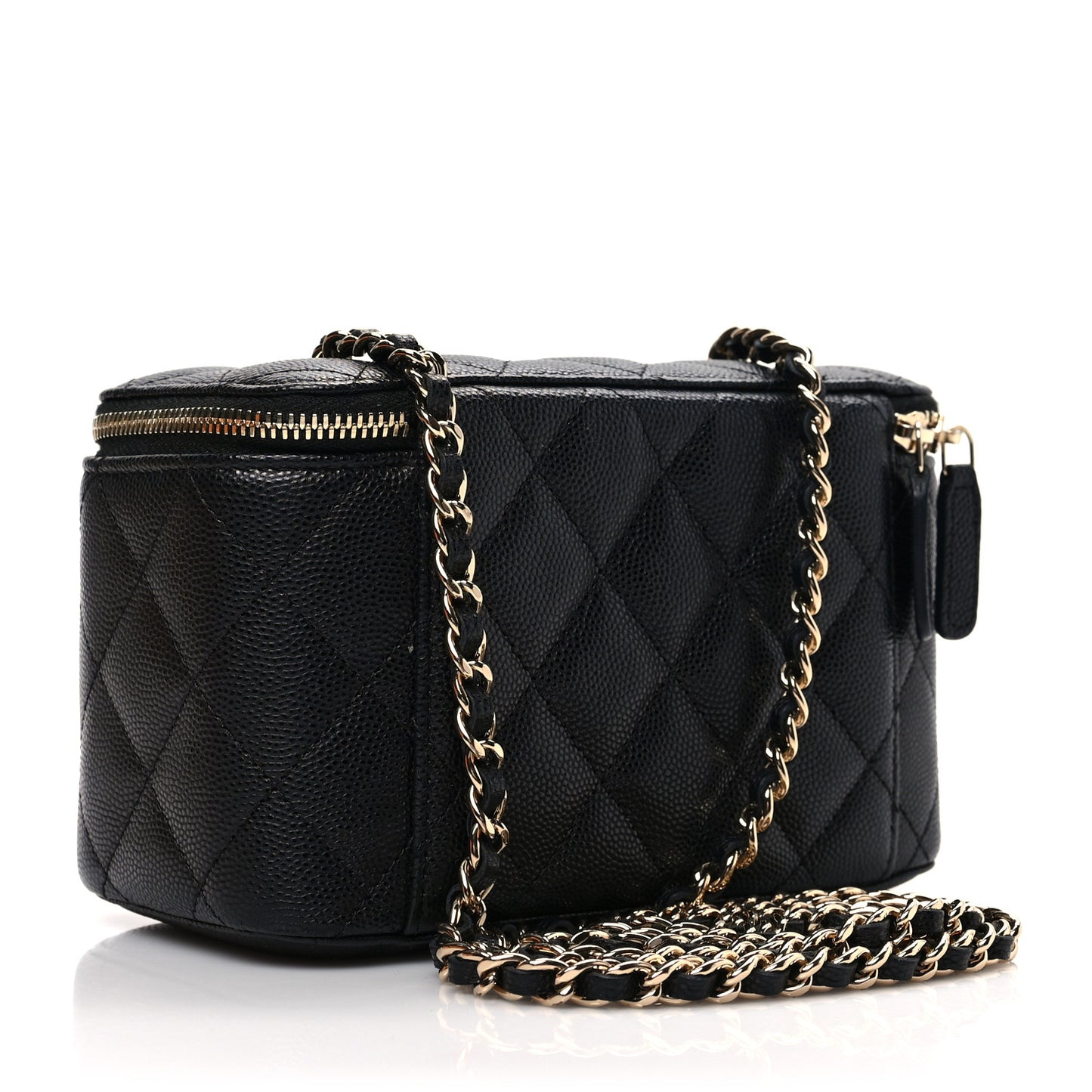 Caviar Quilted Small Vanity Case With Chain Black