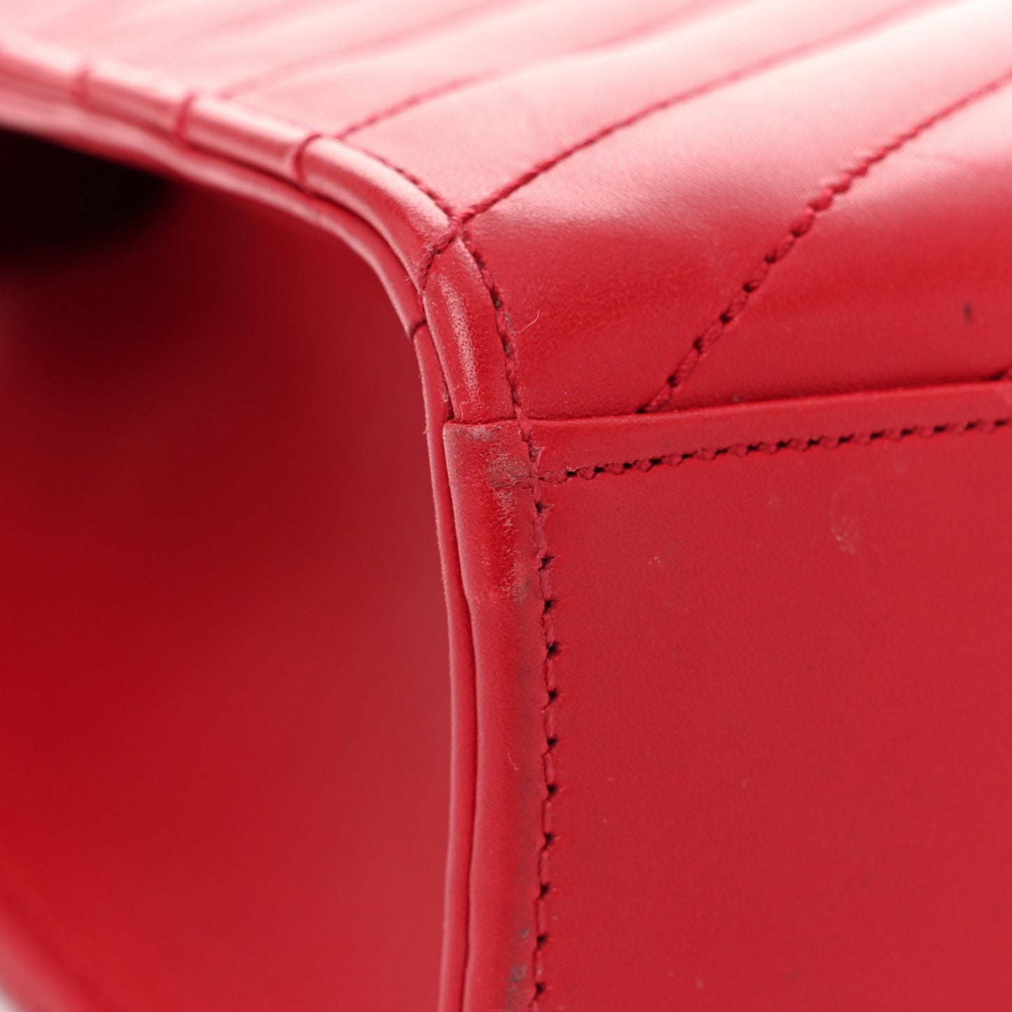Smooth Calfskin Matelasse Chevron Large Monogram Satchel Lipstick Red