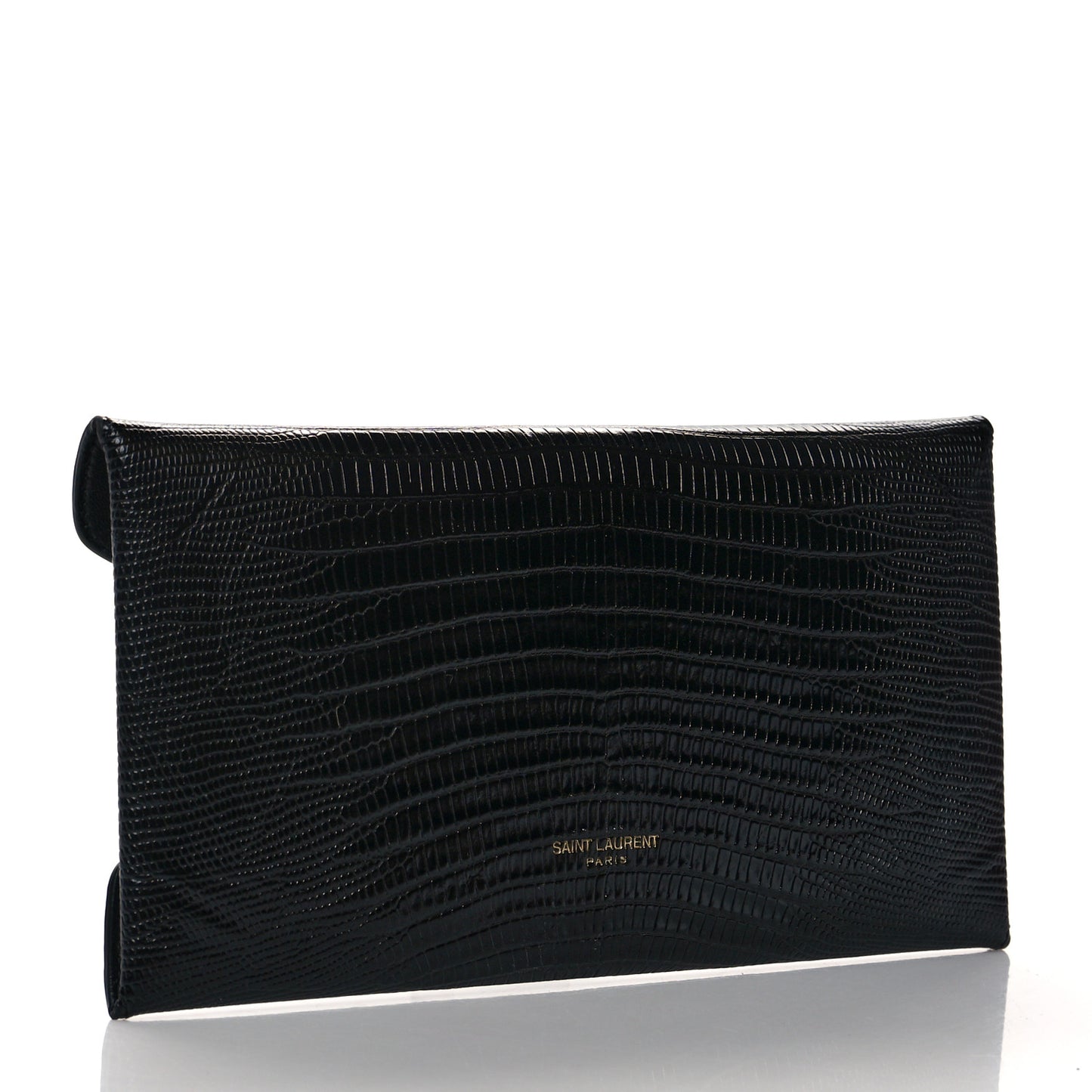 Calfskin Lizard Embossed Paloma Monogram Clutch Black