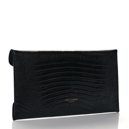Saint Laurent Calfskin Lizard Embossed Paloma Monogram Clutch Black 3 of 7