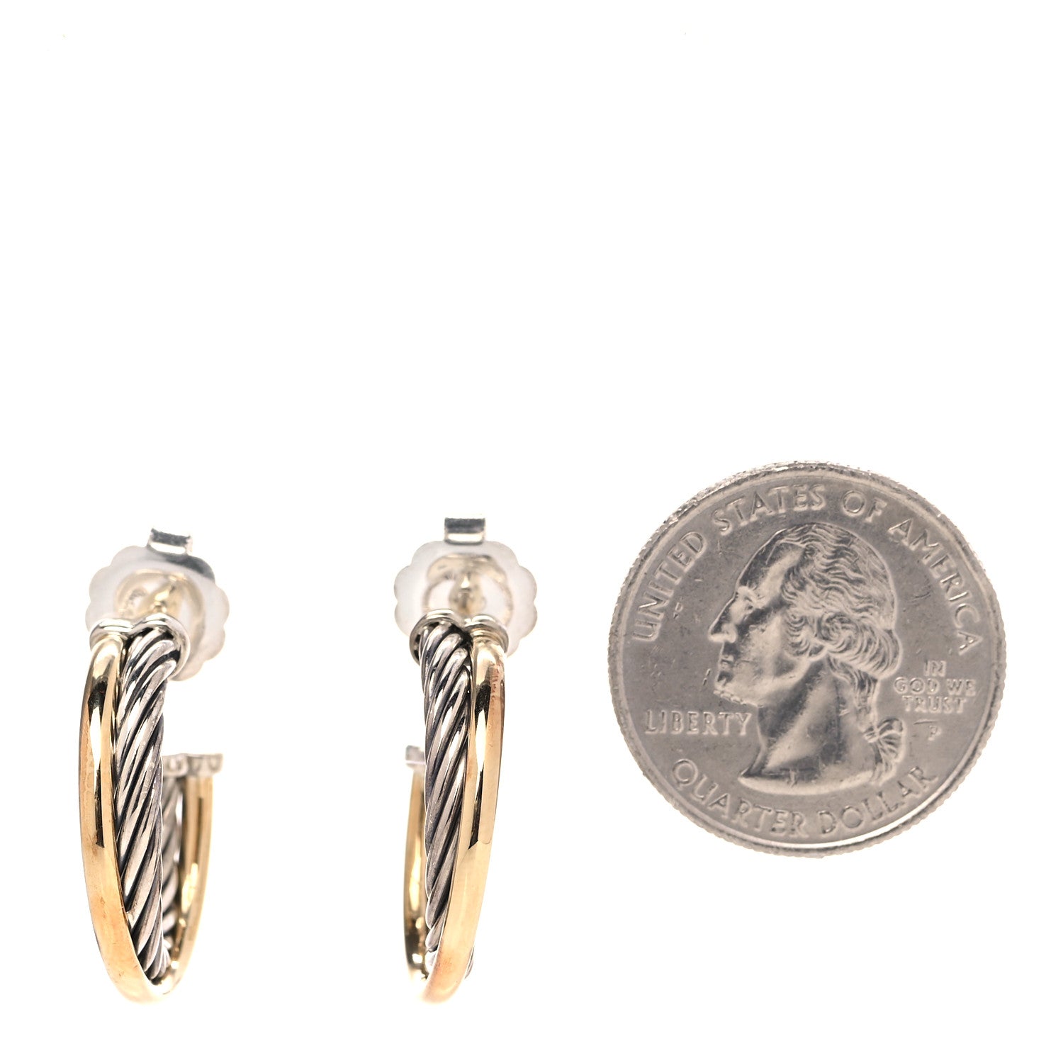 David Yurman Sterling Silver 18K Yellow Gold 23mm Crossover Cable Hoop Earrings 2 of 5