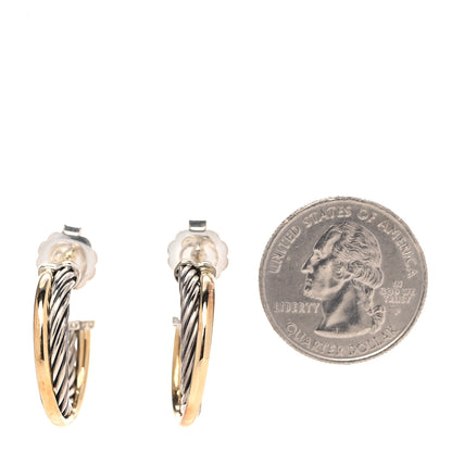 David Yurman Sterling Silver 18K Yellow Gold 23mm Crossover Cable Hoop Earrings 2 of 5