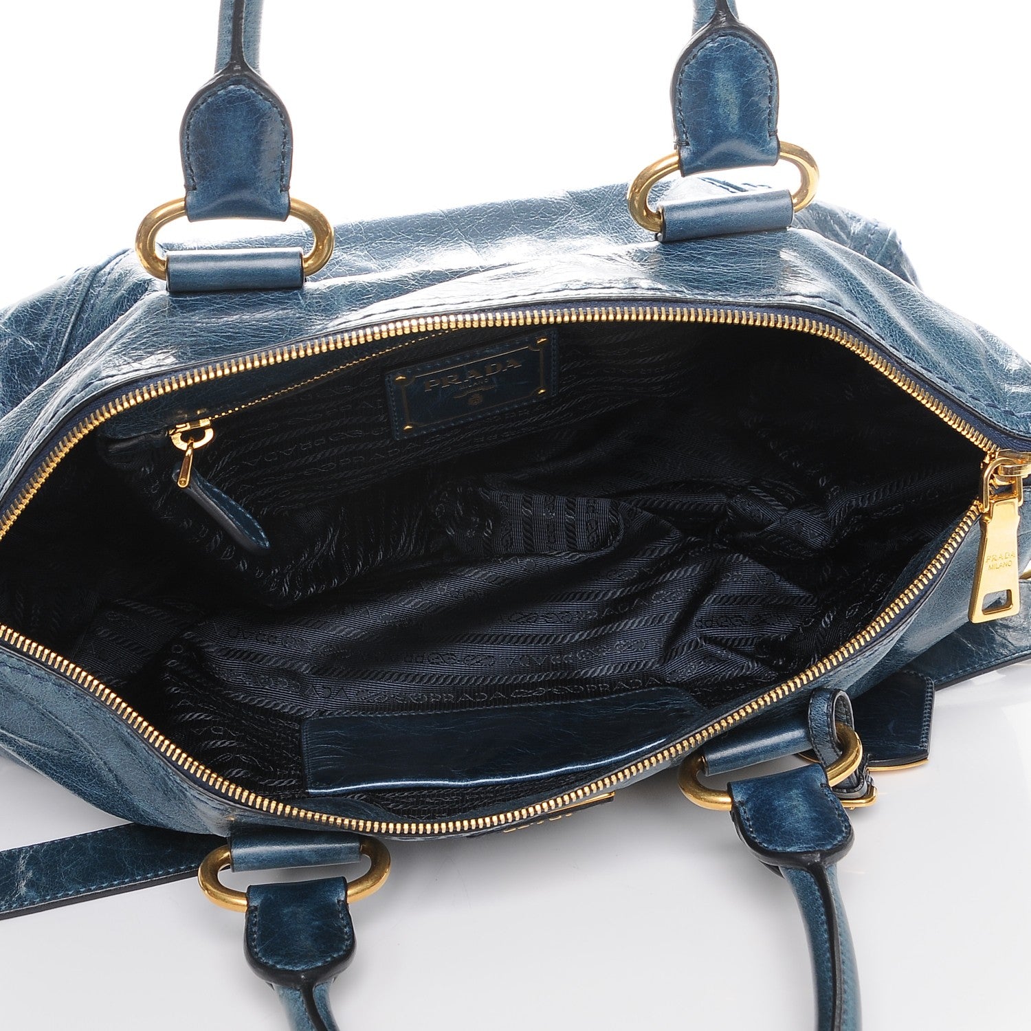Prada Vitello Shine Shopping Satchel Denim 6 of 9