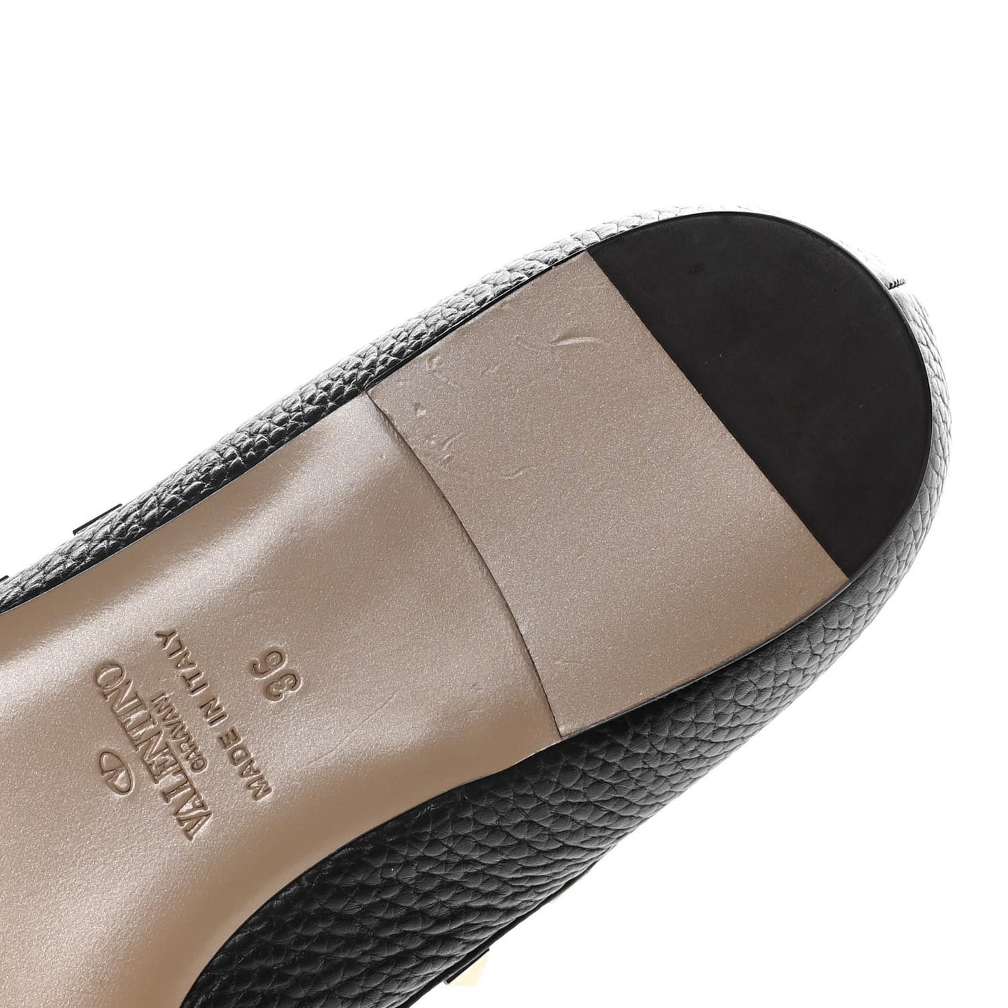 Pebbled Calfskin Rockstud Ballerina Flats 36 Black