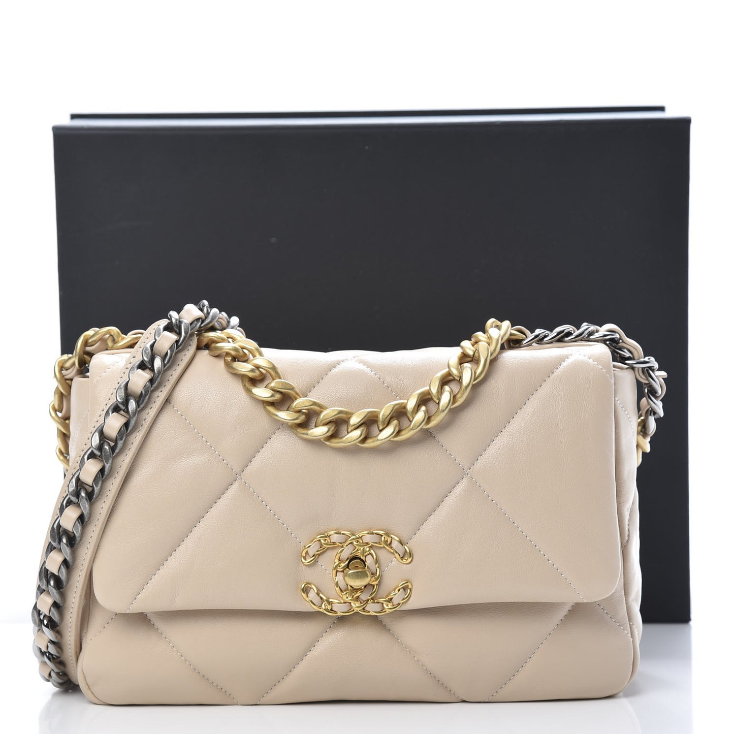 Goatskin Quilted Medium 19 Flap Beige