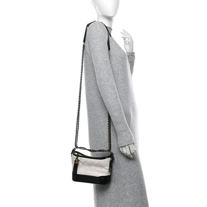 Chanel Aged Calfskin Quilted Small Gabrielle Hobo Black White 2 of 10