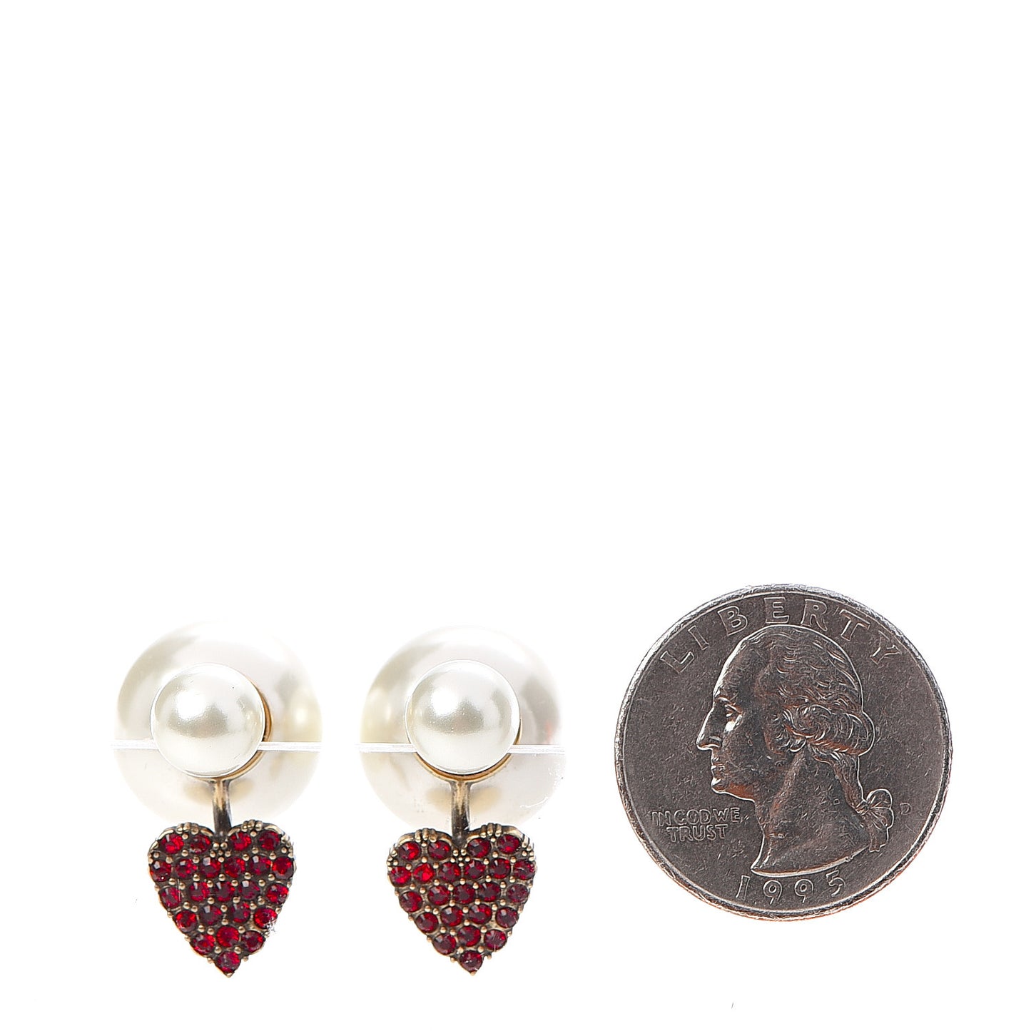 Pearl Crystal Heart Tribal Earrings Gold Red