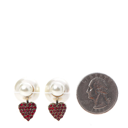 Christian Dior Pearl Crystal Heart Tribal Earrings Gold Red 2 of 4