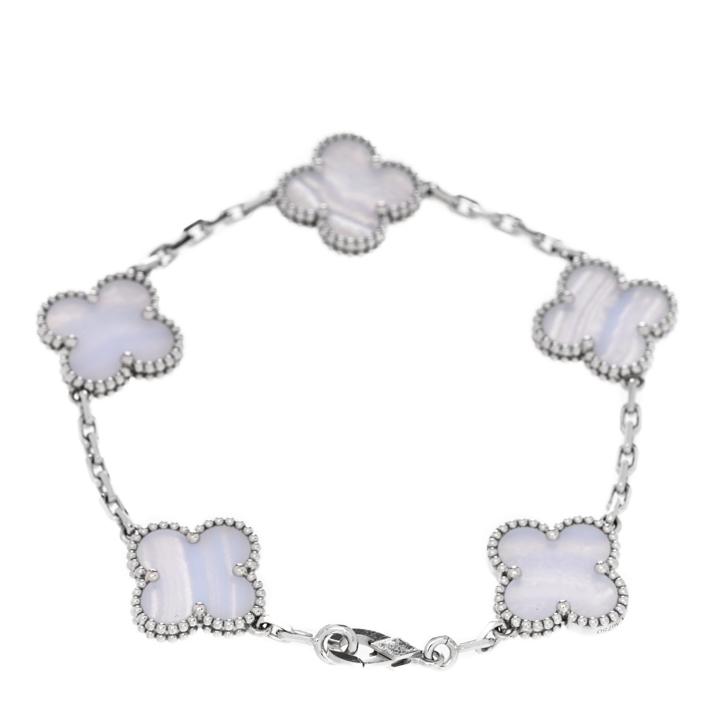 18K White Gold Chalcedony 5 Motifs Vintage Alhambra Bracelet