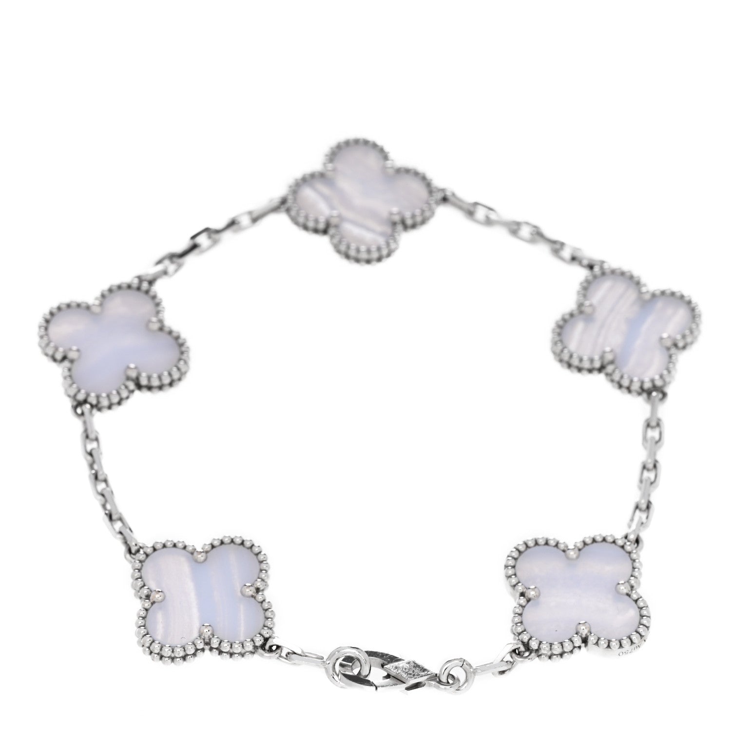 Van Cleef & Arpels 18K White Gold Chalcedony 5 Motifs Vintage Alhambra Bracelet 2 of 5