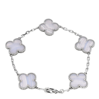 Van Cleef & Arpels 18K White Gold Chalcedony 5 Motifs Vintage Alhambra Bracelet 2 of 5