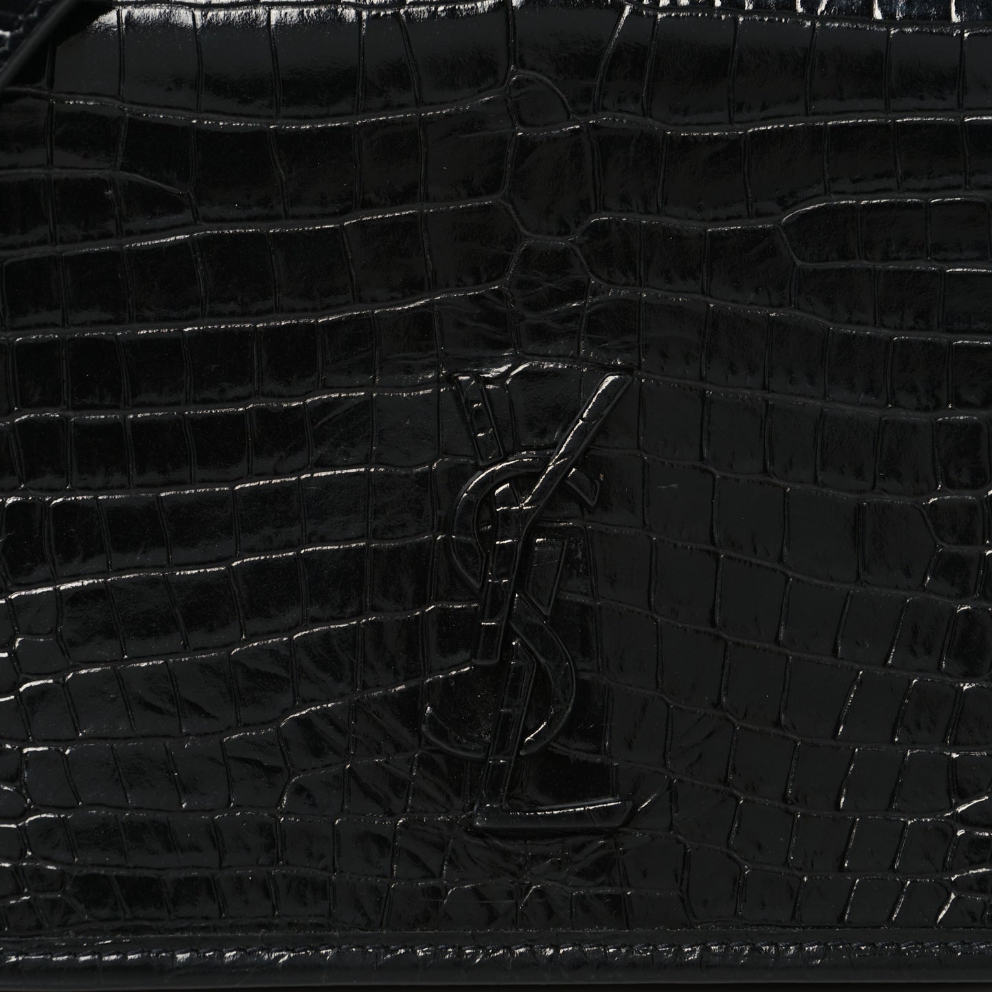 Crocodile Embossed Lambskin Matelasse Monogram Niki Chain Wallet Black
