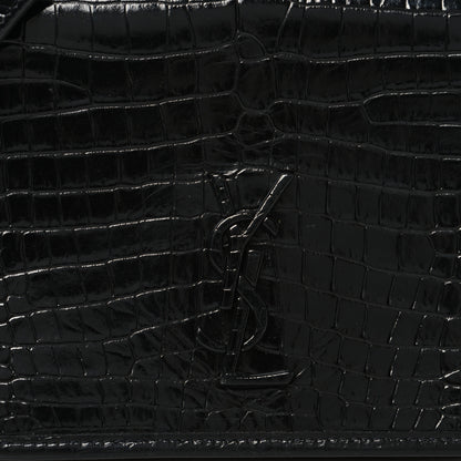 Saint Laurent Crocodile Embossed Lambskin Matelasse Monogram Niki Chain Wallet Black 8 of 11