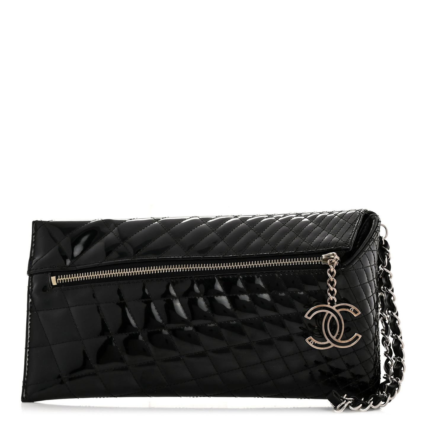 Patent Geometric Quilted Kaleidoscope Clutch Black