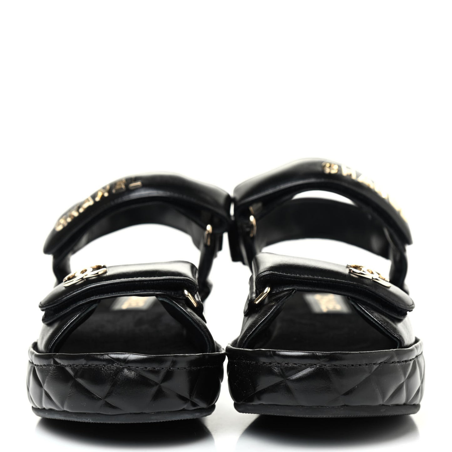 Shiny Calfskin Logo Platform Sandals 39 Black