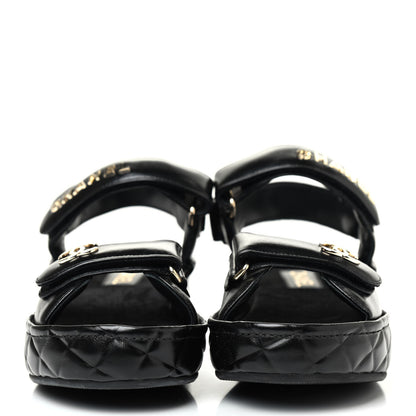 Chanel Shiny Calfskin Logo Platform Sandals 39 Black 2 of 4