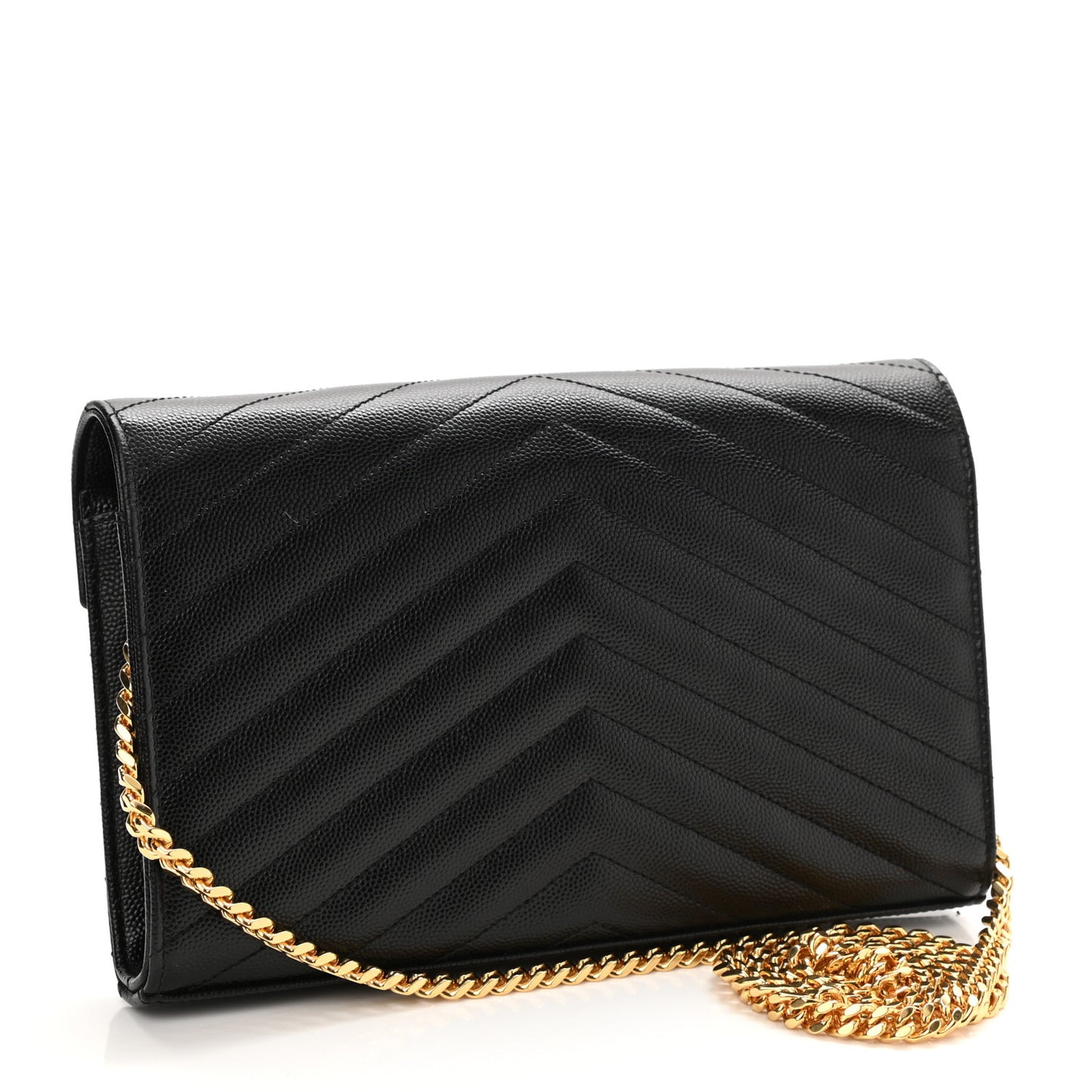 Grain De Poudre Matelasse Chevron Monogram Chain Wallet Black