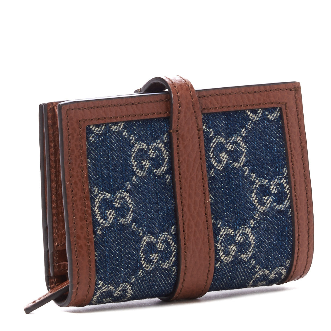 New Denim GG Monogram Jackie 1961 Card Case Blue Tea Cuir