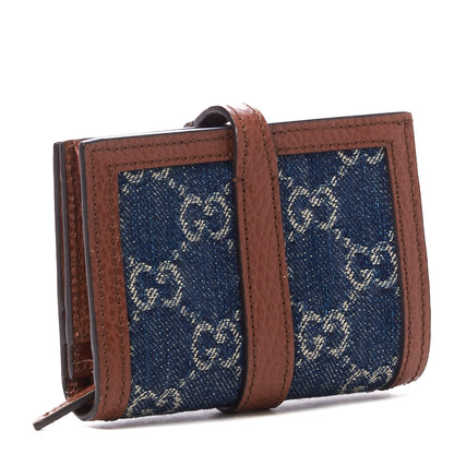 Gucci New Denim GG Monogram Jackie 1961 Card Case Blue Tea Cuir 2 of 8