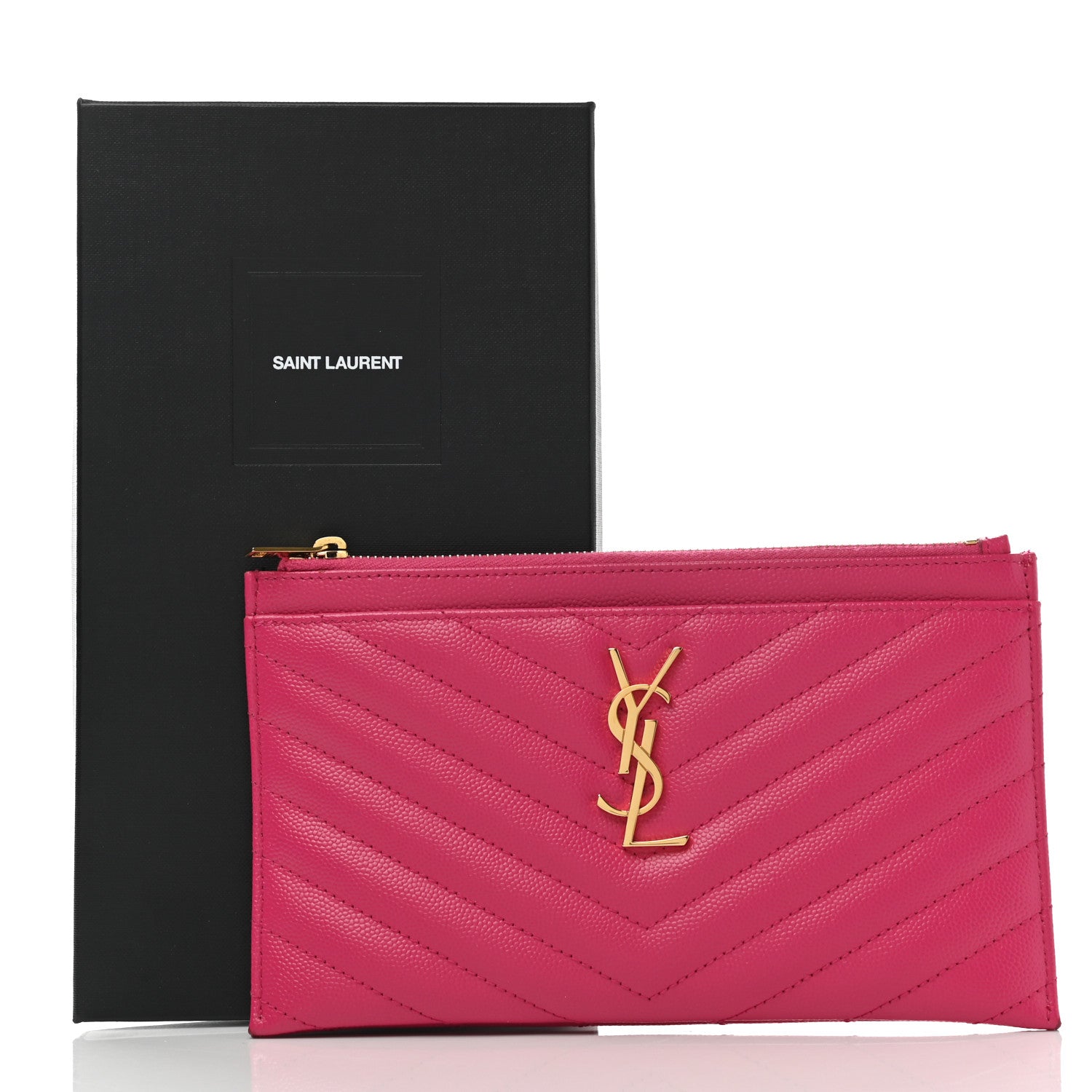 Saint Laurent Grain De Poudre Chevron Monogram Bill Pouch Fresh Fuxia 8 of 8