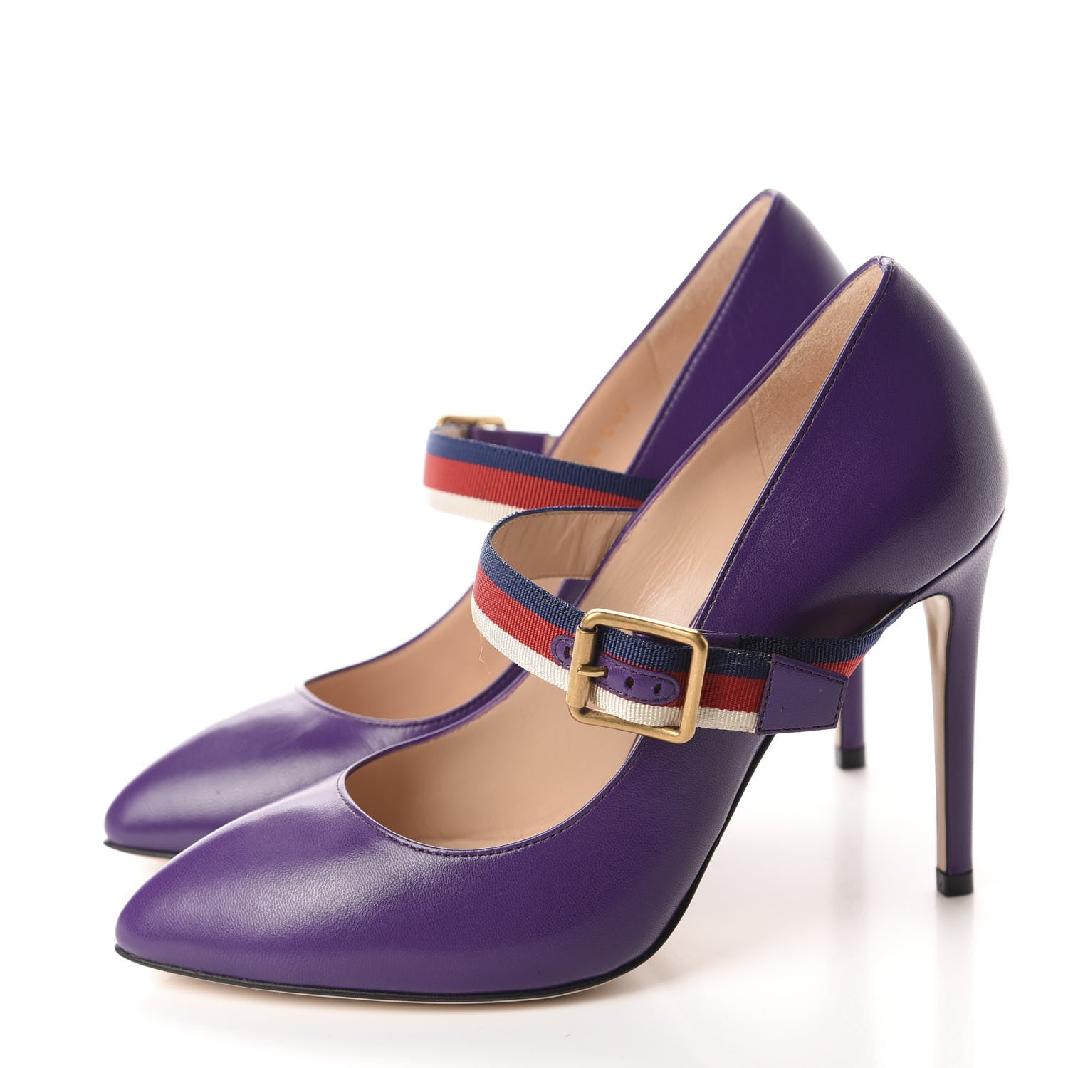 Gucci Malaga Kid Sylvie High Heel Pumps 36.5 Shine Purple 3 of 10