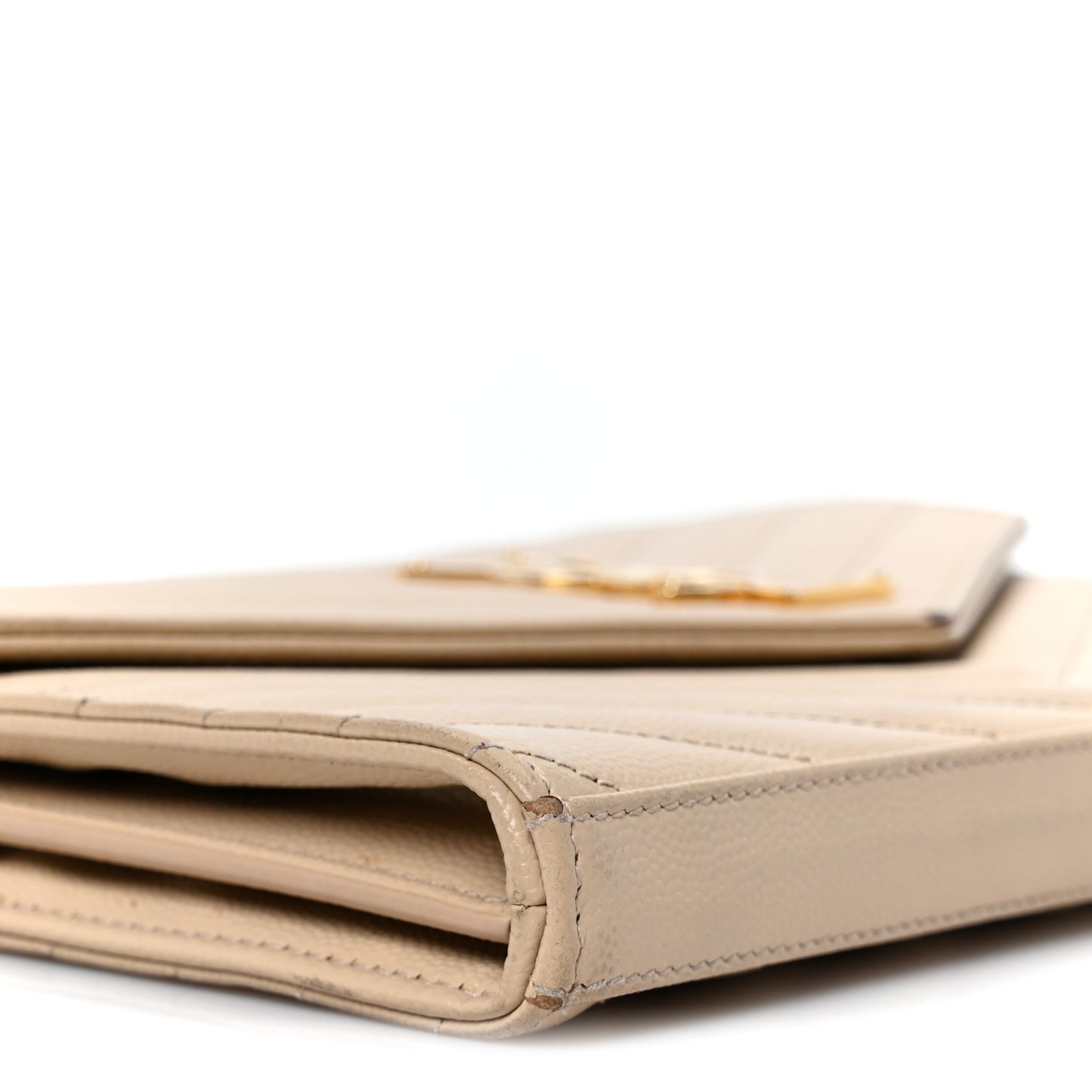 Grain De Poudre Matelasse Chevron Monogram Chain Wallet Dark Beige