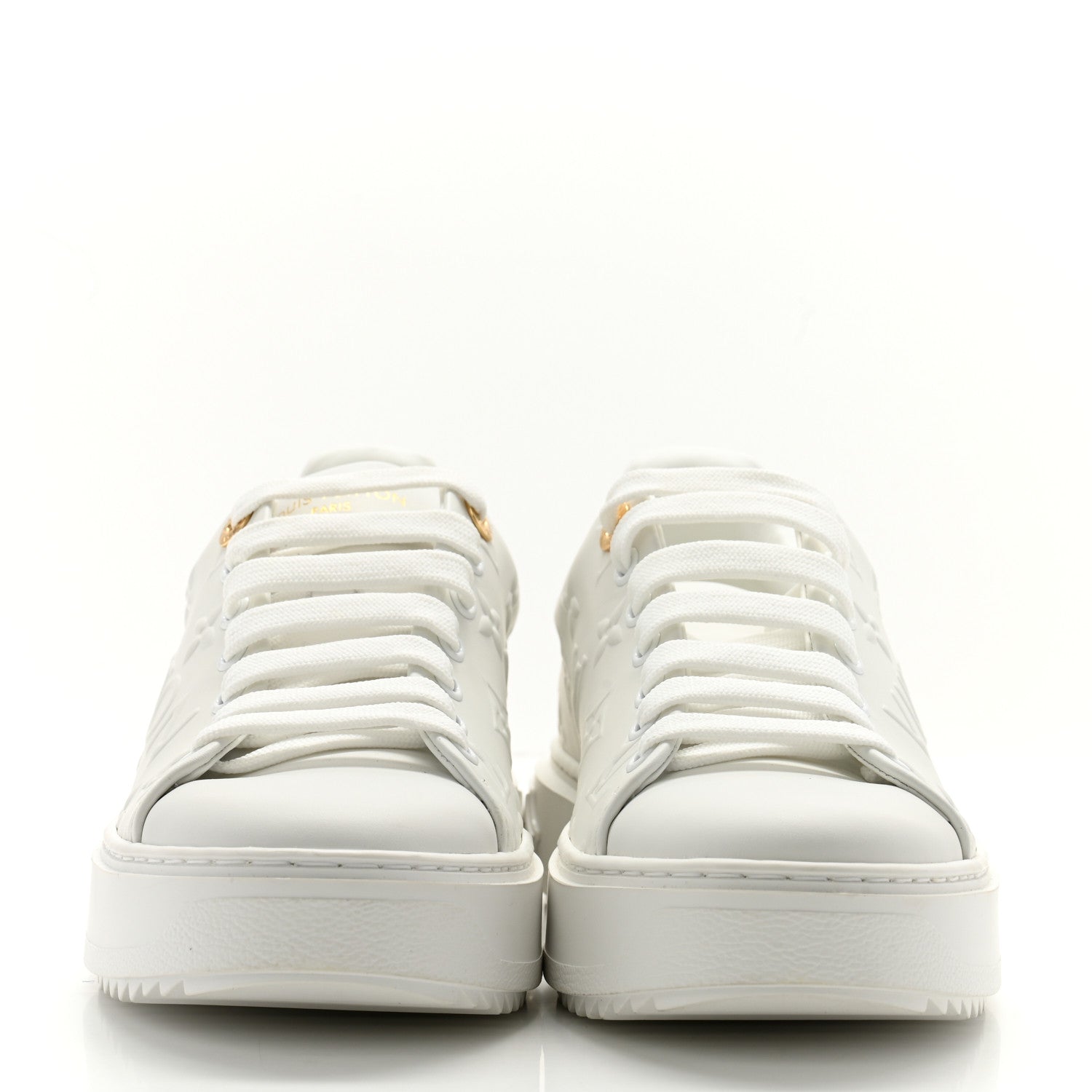 Louis Vuitton Lambskin Embossed Monogram Time Out Sneakers 37.5 White 2 of 11