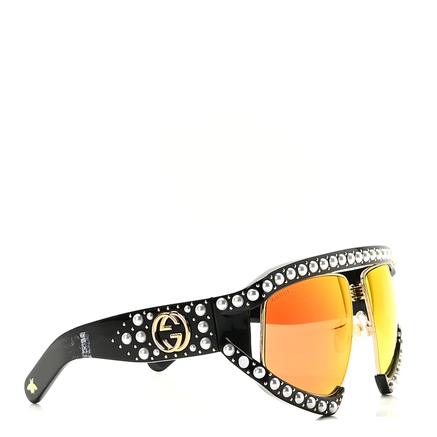 Gucci Acetate Pearl Rectangular Frame Sunglasses GG0234S Black Orange 3 of 8