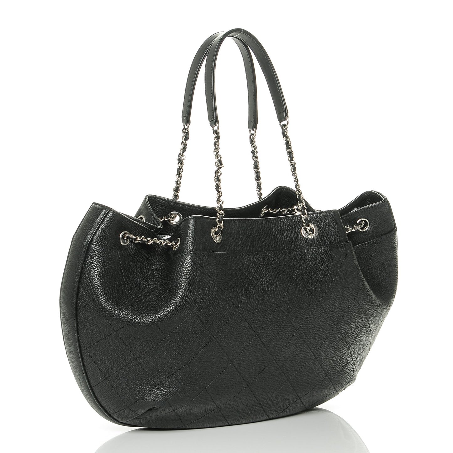 Grained Calfskin Stitched Accordion Shoulder Bag Black